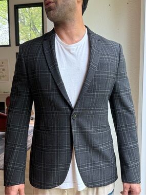 Zara Charcoal Gray Windowpane Blazer